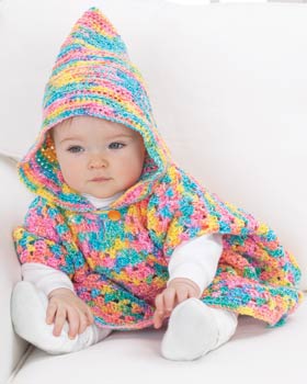rengarenk kapşonlu bebek pançosu modeli
