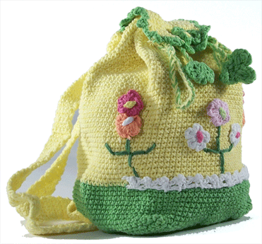 yeşil çiçekli örgü sırt çantası modeli