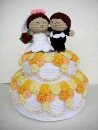 beyaz kremalı örgü düğün pastası modeli