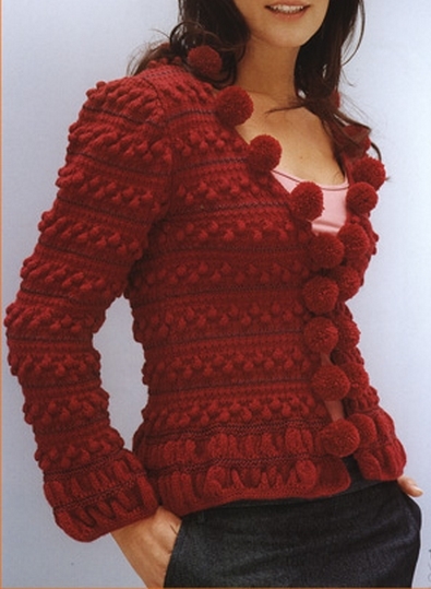 kırmızı ponponlu abiye örgü ceket modeli