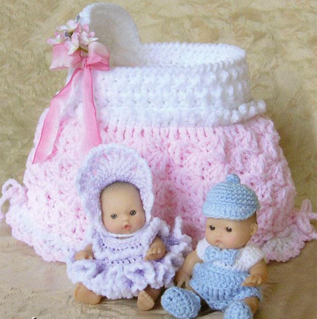 kız çocukları için örgü bebek beşiği oyuncak modeli