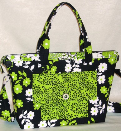 siyah yeşil desenli kumaş çanta modeli