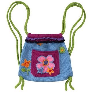 çiçek desenli örgü çocuk sırt çantası modeli